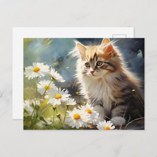 April Blume Daisy und Kitten Postkarte (Vorne/Hinten)
