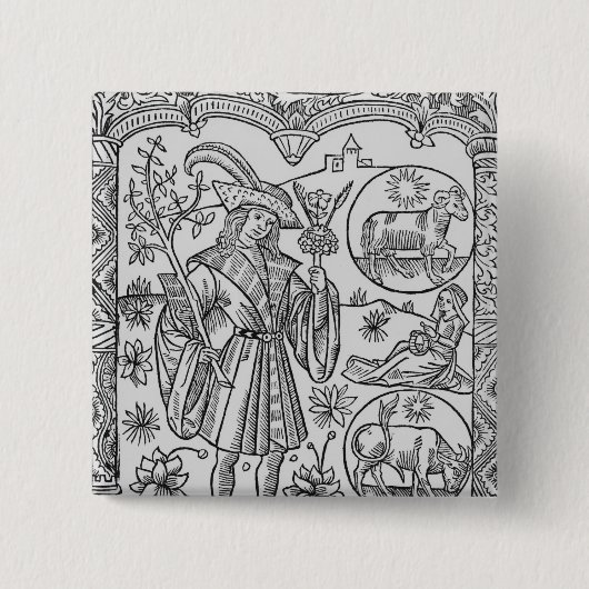 April, Blumen, Widder Button (Vorderseite)