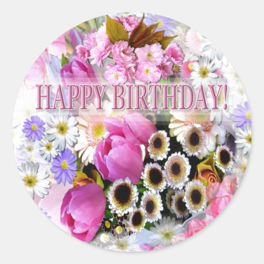 April Bouquet Birthday Classic Round Sticker (Vorderseite)