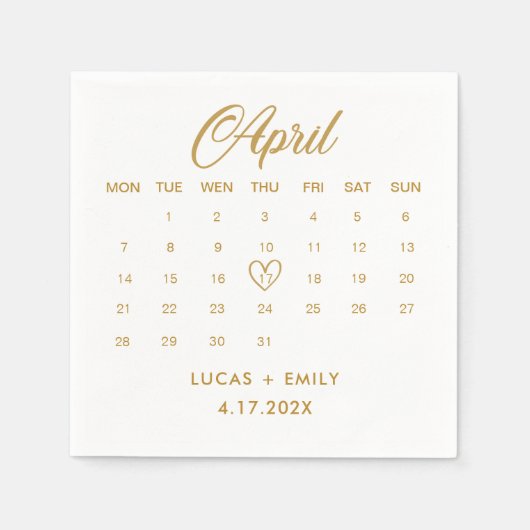 April Calendar Gold Wedding Serviette (Vorderseite)