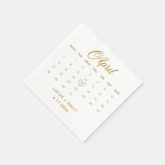 April Calendar Gold Wedding Serviette (Ecke)