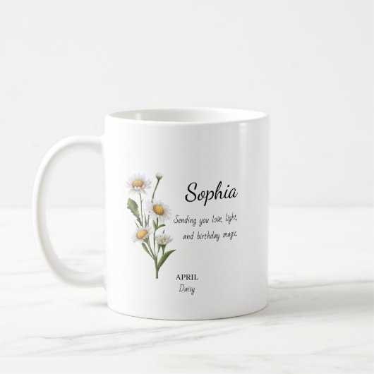 April Daisy Personalisierter Geburtstag Kaffeetasse (Links)