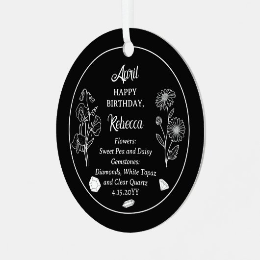 April Daisy und SweetPea Birthday Keepake Ornament Aus Metall (Vorderseite links)