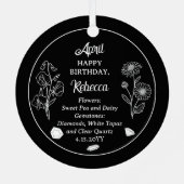 April Daisy und SweetPea Birthday Keepake Ornament Aus Metall (Rückseite)