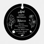 April Daisy und SweetPea Birthday Keepake Ornament Aus Metall (Vorderseite)