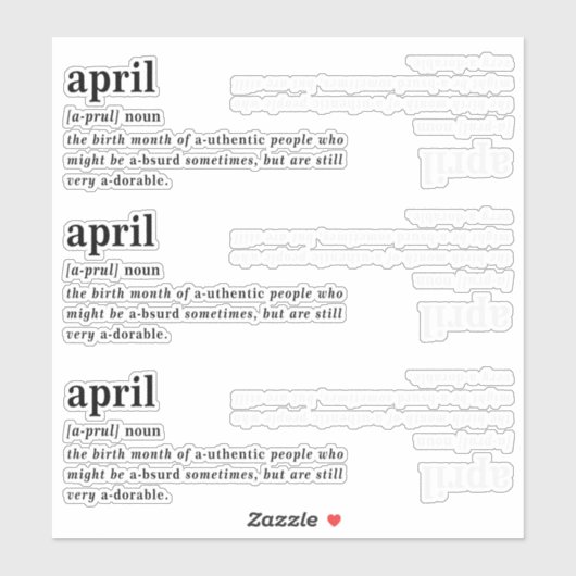 April Definition Geburtstag Aufkleber (Blatt)