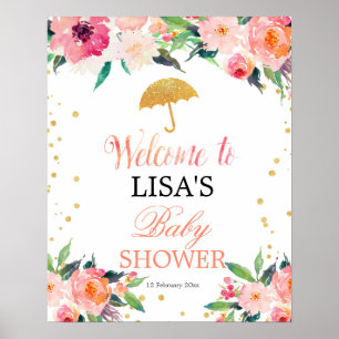 April Dusche Regenschirm Flora Willkommensschild Poster