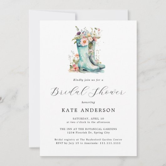 April Duschen Brautparty Blumengarten Einladung (Vorderseite)