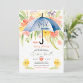 April Duschen bringen Mai Blume Blauer Schirm Einladung (Stehend Vorderseite)