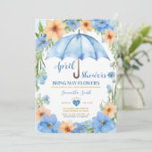 April Duschen bringen Mai Blume Blauer Schirm Einladung (Stehend Vorderseite)