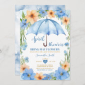April Duschen bringen Mai Blume Blauer Schirm Einladung (Vorne/Hinten)