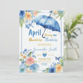 April Duschen bringen Mai Blume Blauer Schirm Einladung (Stehend Vorderseite)