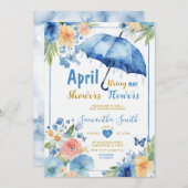 April Duschen bringen Mai Blume Blauer Schirm Einladung (Vorne/Hinten)