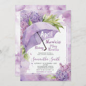 April Duschen bringen Mai Blume Lila Schirm Einladung (Vorne/Hinten)