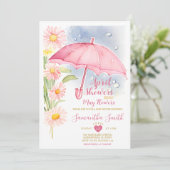 April Duschen bringen Mai Blume rosa Schirm Einladung (Stehend Vorderseite)