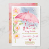 April Duschen bringen Mai Blume rosa Schirm Einladung (Vorne/Hinten)