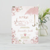 April Duschen bringen Mai Blume rosa Schirm Einladung (Stehend Vorderseite)