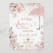 April Duschen bringen Mai Blume rosa Schirm Einladung (Vorne/Hinten)