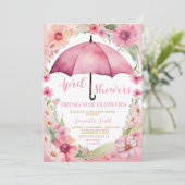April Duschen bringen Mai Blume rosa Schirm Einladung (Stehend Vorderseite)