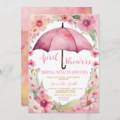April Duschen bringen Mai Blume rosa Schirm Einladung (Vorne/Hinten)