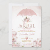 April Duschen bringen Mai Blume rosa Schirm Einladung (Vorderseite)