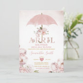 April Duschen bringen Mai Blume rosa Schirm Einladung (Stehend Vorderseite)