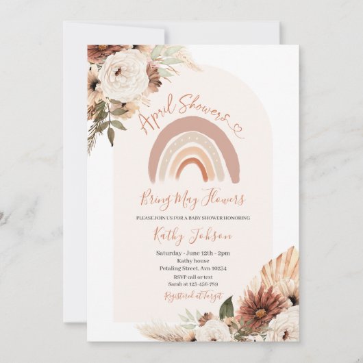 April Duschen bringen May Blume Boho Regenbogen Einladung (Vorderseite)