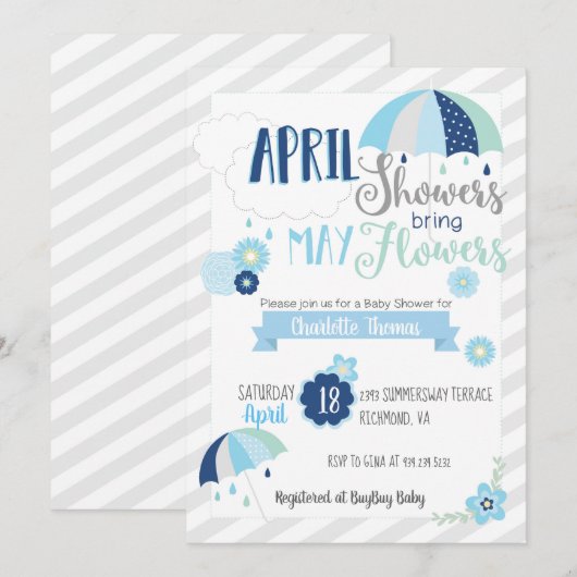 April Duschen Kinderdusche Einladung (Vorne/Hinten)