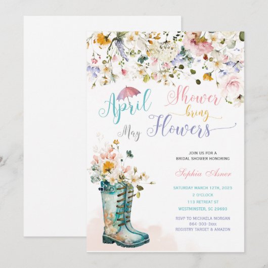 April Duschen Mai Blume Einladungen (Vorne/Hinten)