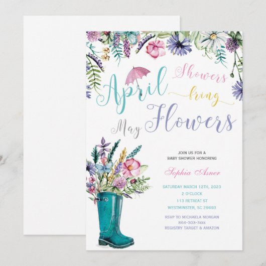 April Duschen Mai Blume Einladungen (Vorne/Hinten)