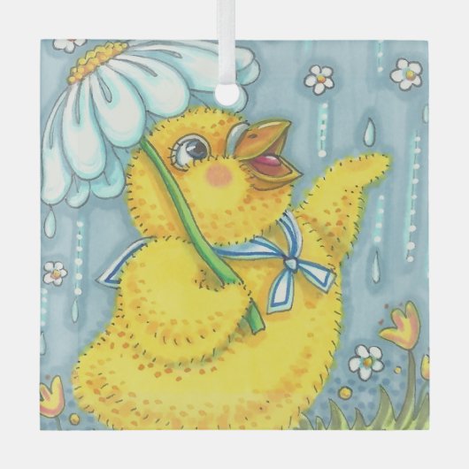 APRIL DUSCHEN NIEDLICHE BABY CHICK & SPRING BLUME ORNAMENT AUS GLAS (Vorderseite)