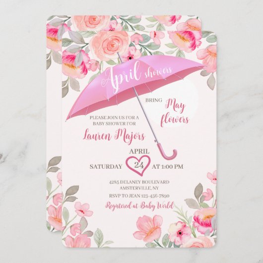 April Duschen Regenschirm Dusche Einladung (Vorne/Hinten)