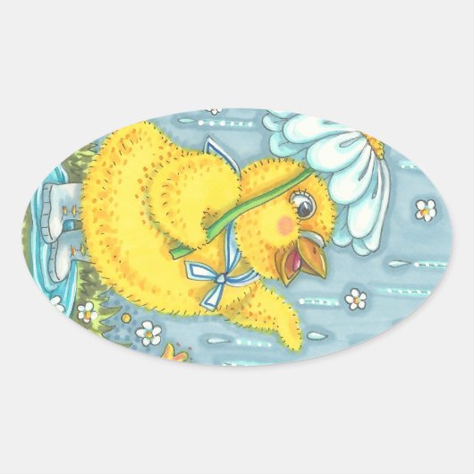 APRIL-DUSCHEN, SPRING-SCHICK, CHICKEN-STICKERS OVALER AUFKLEBER (Vorderseite)