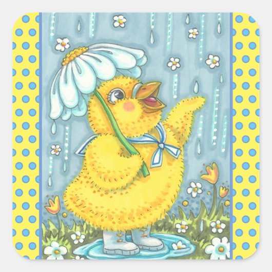 APRIL-DUSCHEN, SPRING-SCHICK, CHICKEN-STICKERS QUADRATISCHER AUFKLEBER (Vorderseite)