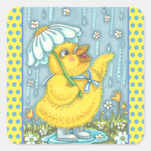 APRIL-DUSCHEN, SPRING-SCHICK, CHICKEN-STICKERS QUADRATISCHER AUFKLEBER
