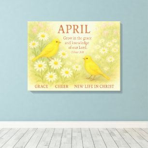 April Floral Christlicher Geburtstag Gelber Vogel  Leinwanddruck