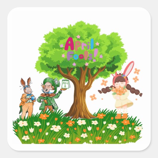 April Fool’s  Quadratischer Aufkleber (Vorderseite)