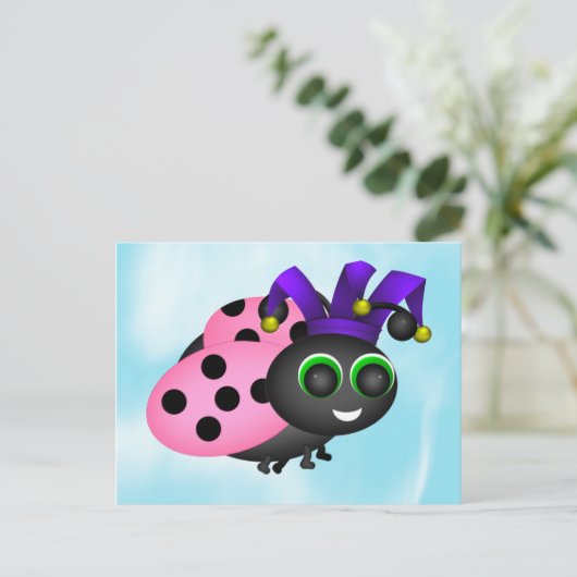 April Fools Day Ladybug Jester Postkarte (Stehend Vorderseite)