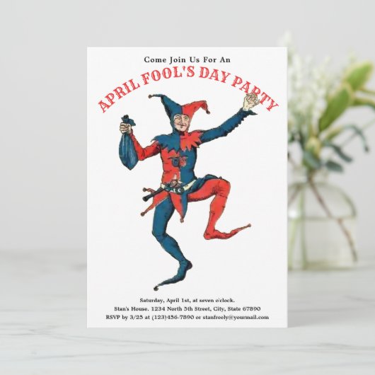 April Fool's Day Party Jester Einladung Vorlage (Stehend Vorderseite)