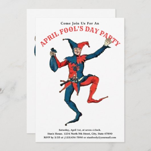 April Fool's Day Party Jester Einladung Vorlage (Vorne/Hinten)