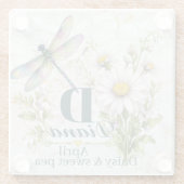 April-Geburtsblume Gänseblümchen-Monogramm Libelle Glasuntersetzer (Rückseite)