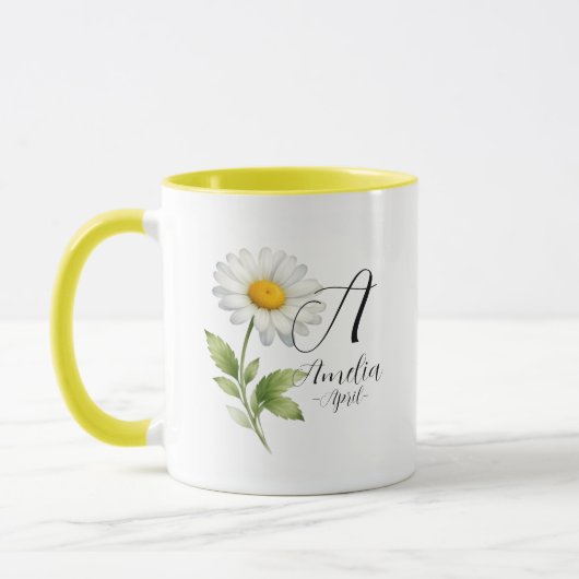 April-Geburtsblume – Monogramm-Design mit Gänseblü Tasse (Links)
