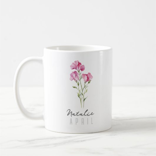April Geburtsmonat Blume mit Namen - Süßer Erbsen Kaffeetasse (Links)