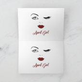 April Girl Eyes Niedlich Red Lips Rote Lippen Rosa Karte (Innenseite)
