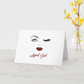 April Girl Eyes Niedlich Red Lips Rote Lippen Rosa Karte (Gelbe Blume)