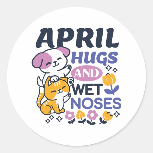 April Hugs und Nassnasen - Niedliche Hunde und Kat Runder Aufkleber (Vorderseite)