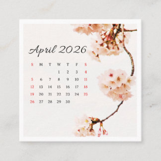 April-Kalender 2026 Quadratische Visitenkarte