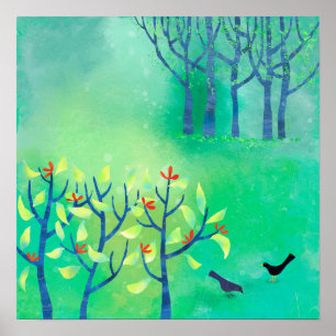 April Moderne grüne Landschaft Naturmalerei Poster
