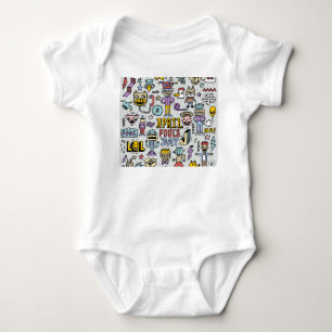 April Narren: farbiges Doodle-Set. Baby Strampler
