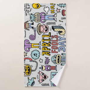 April Narren: farbiges Doodle-Set. Badehandtuch
